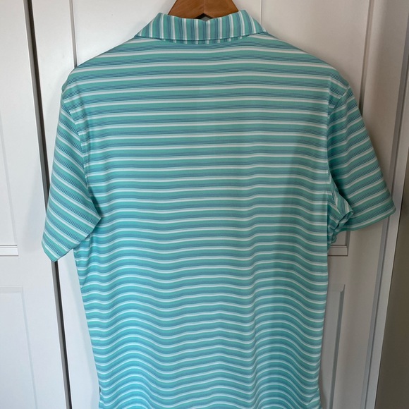 Peter Millar Green Stripped Logo Golf Shirt - Picture 2 of 4